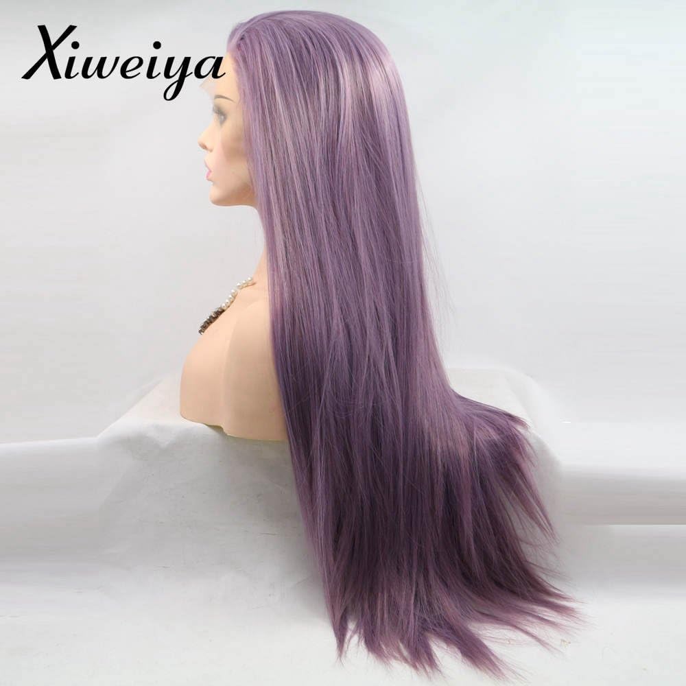 Xiweiya Purple Lace Front Wig - Long Straight Purple Wig with Heat Resistant Fiber - Side Part, 24 inch - Image 4