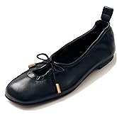 RJYLP Womens Bow Ballet Flats Cute Square Toe Lace Up Bow Mary Jane Flats Slip On Casual Mary Ballerina Shoes