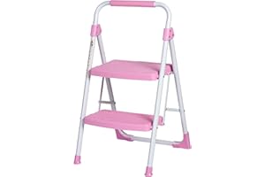 DEZEX Pink Step Ladder 2 Step Folding,Step Ladder with Handgrip,Step Stool for Adults Ergonomic Foldable,2 Step Folding Step Stool with Anti-Slip Pedal,Multi-Use for Household and Home Kitchen