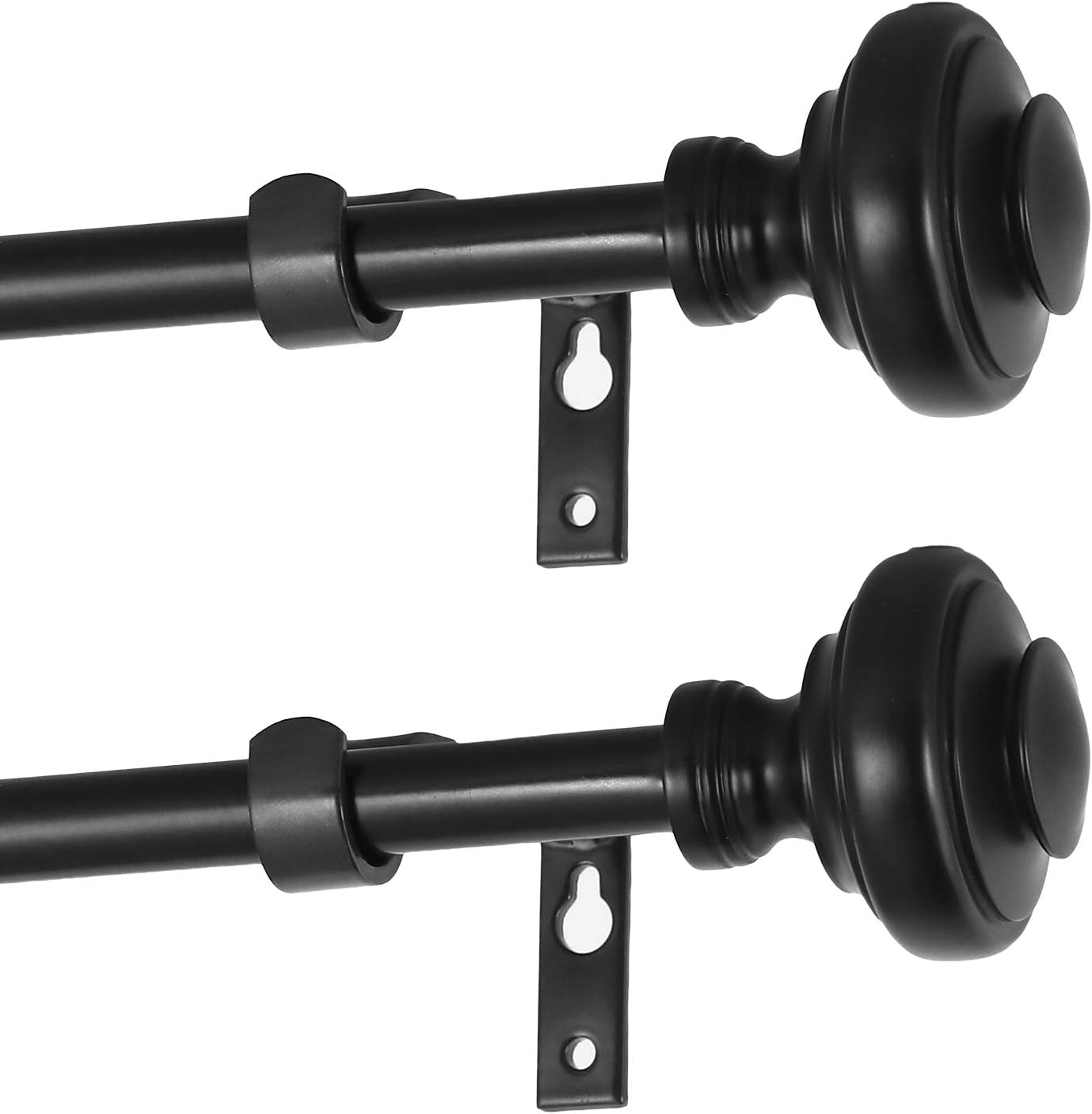 BOBOMOMO 2 Pack Adjustable Curtain Rod 3/4" Single Window Rod 28"-48" with Twisting Finials Black Drapery Rod of Window Treatment (Black, 28-48): Home & Kitchen