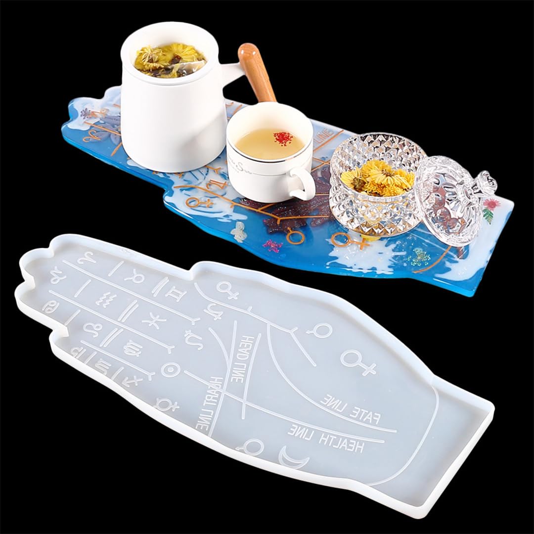 Zayookey Resin Mold Zodiac Tray Epoxy Molds Large Hand Shaped Coaster Silicone Mould for Resin Casting Serving Board Constellation Plate DIY Mold