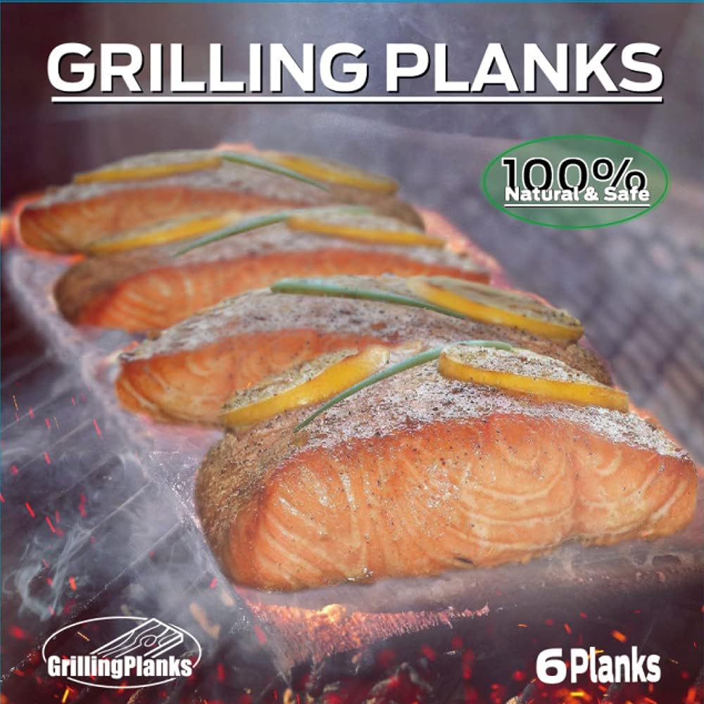 GrillingPlanks Cedar Planks for Grilling Salmon, Fish, Meat and Veggies. Add Extra Smoke and Flavor, Fast Soaking, Easy Using Cedar Grilling Planks 6 Pack. : Garden & Outdoor