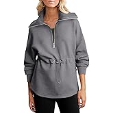 Dokotoo Womens Sweatshirt Oversized Half Zip Up Drawstring Waist Long Sleeve Side Slits Soft Casual Pullover Sweatshirts Tops