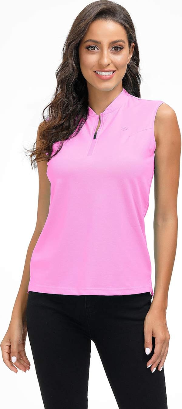 AIRIKE Golf Polo Shirts for Women Slim Fit Woman Sleeveless Sports Shirts Quick Dry Athletic Tank Tops for Tennis Work: Clothing