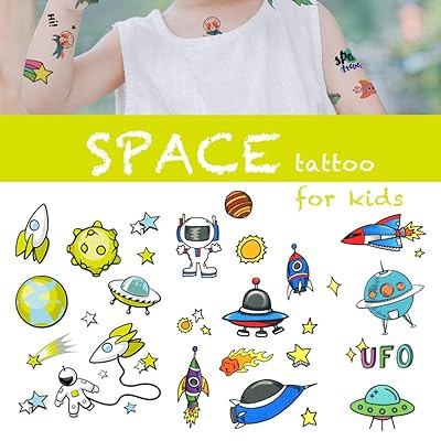 Domoey Space Temporary Tattoos for Kids Birthday Party, Waterproof Space Tattoo Stickers, 140 Tattoos -15 Sheets, Outer Space Party Supplies