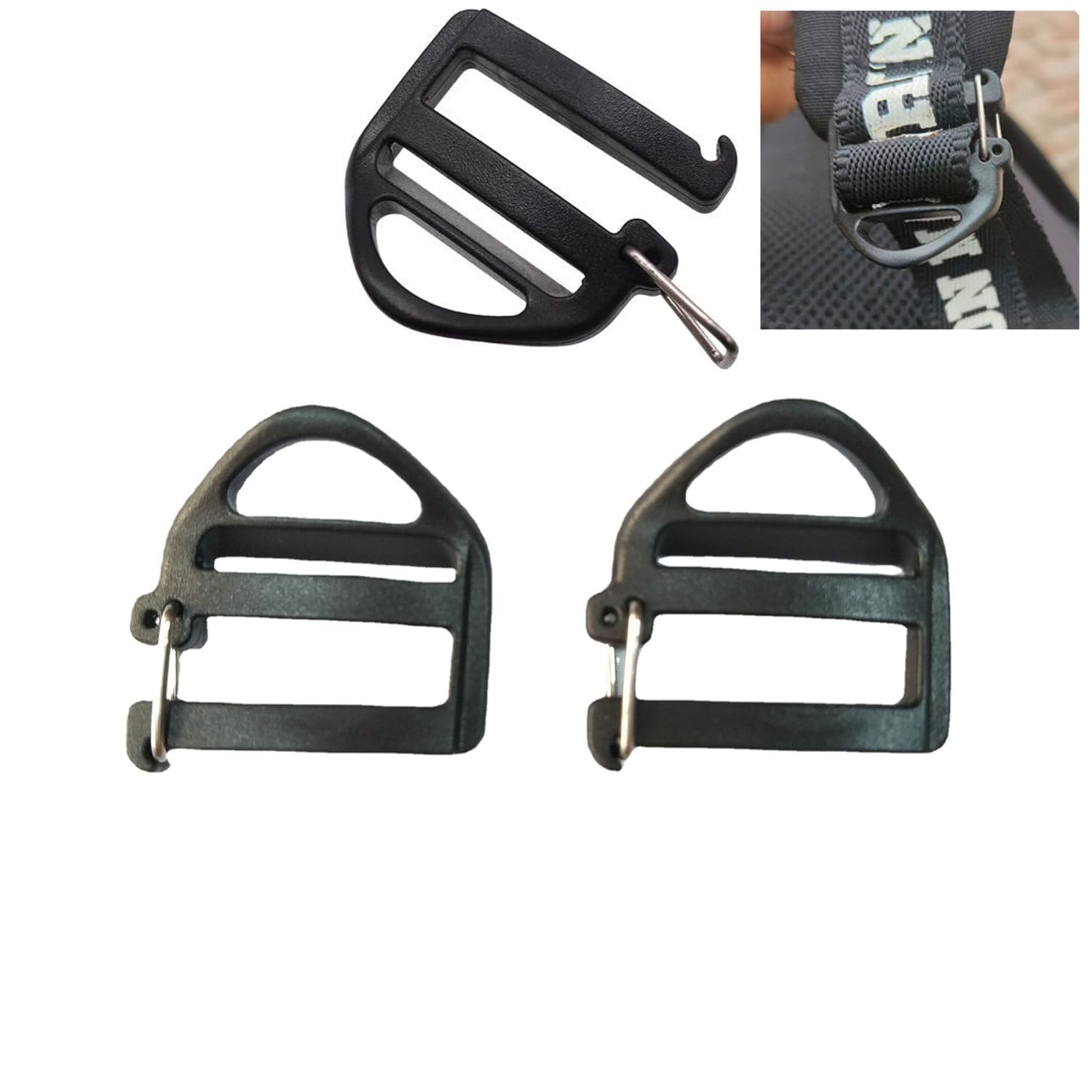 8 Pack Webbing Hook Clip 25mm 1'' Strap Belt Buckle with Open Lock End Clasp Connector Slide Buckles Ladder Slider Replacement for Backpack Bag Molle Sewn Loop Hiking