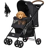 Pet Stroller for Small Dogs &amp; Cats, Foldable Pet Stroller with Breathable Mesh, Storage Basket &amp; Cup Holder, Lightweight 4-Wheel Dog Stroller, Portable Travel Pet Carrier (Up to 35 lbs)