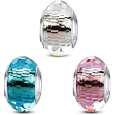 HappyStar 925 Sterling Silver Clear Charm Bead fit Charm Bracelets Idea DIY Dangle Pendants Charms Beads Simulated Birthstone Charms Birthday Gifts for Women