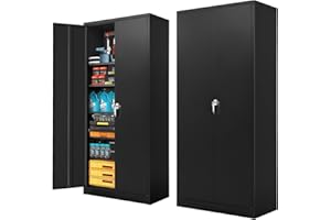 Pataku Garage Storage Cabinet Metal Locking Cabinet 5-Layer with Door Steel Multifunctional Storage Cabinet with 4 Adjustable Shelves, Black Tool Cabinet for Home, Office, Warehouse