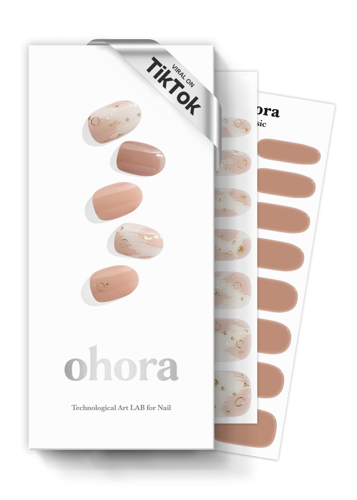 ohora Semi Cured Gel Nail Strips (N Almond Blossom) - Nude, Patterned, 30 Pcs, 2 Cycles, UV Lamp Compatible, Salon-Quality, Long-Lasting & Easy to Apply, Includes 2 Prep Pads, Nail File & Stick — image 1