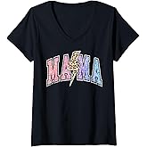 Women's Mama Lightning Bolt Leopard Mom Women Mother's Day V-Neck T-Shirt
