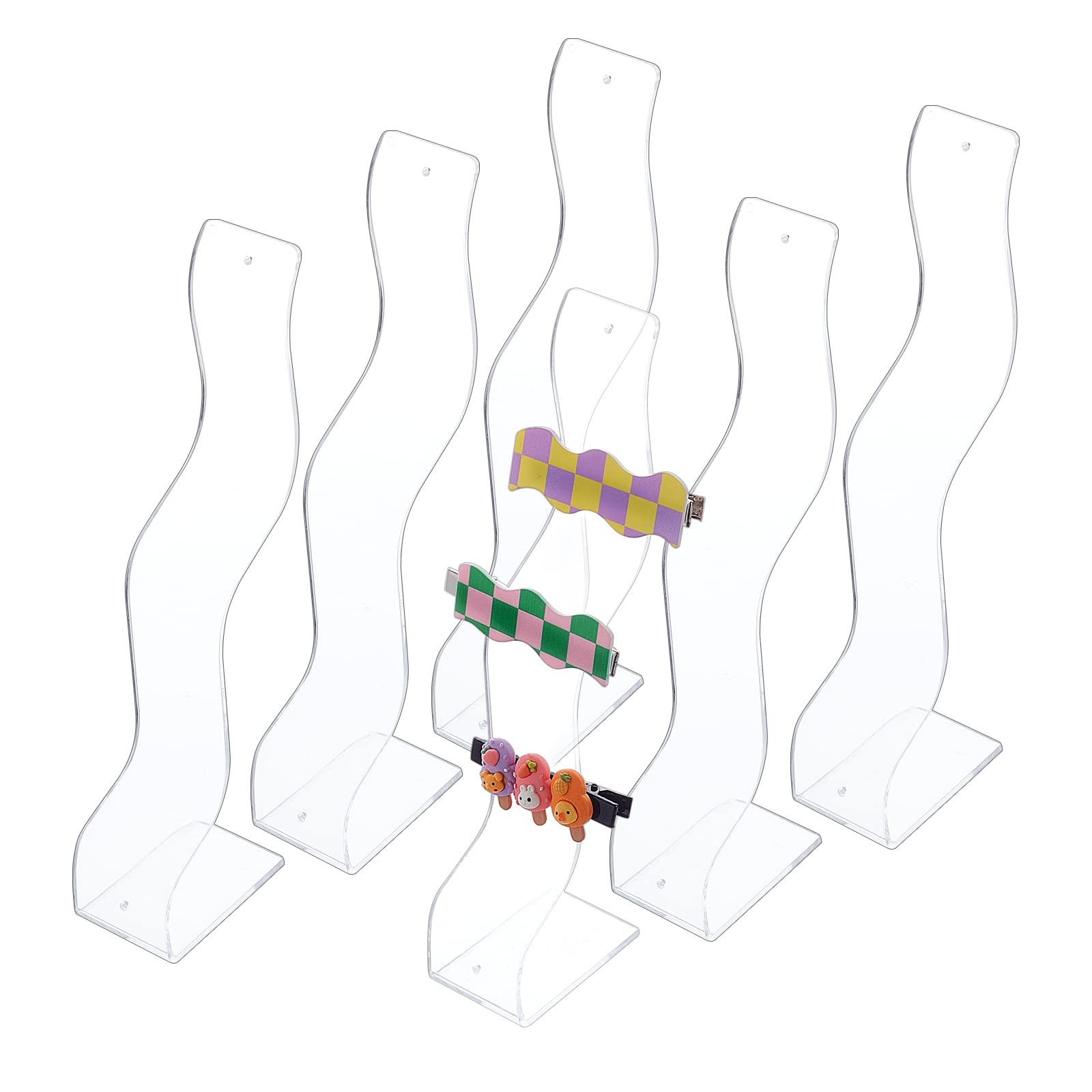 PH PandaHall 6pcs Acrylic Hair Clip Display Stand Waved Pattern L shape Hairpin Barrette Acrylic Stand Holders Clear Jewellery Storage Rack for Hair Bow Accessories Display Organizer, 6.3x4.5x23cm