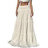 RoseSeek Women's Boho Tiered Ruffle Flowy Maxi Skirt Elastic High Waisted Summer Skirts