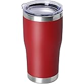 DOMICARE 20oz Tumbler with Lid Stainless Steel Tumblers Bulk, Double Wall Vacuum Insulated Coffee Travel Mug Powder Coated Tumbler, 1 Count (Pack of 1) Red
