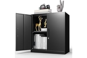 IRONFFICE Metal Wall Storage Cabinet,Black Steel Wall Cabinet,Hanging Storage Cabinets with 2 Doors and Handle,Tool Cabinet for Office,Home, Garage