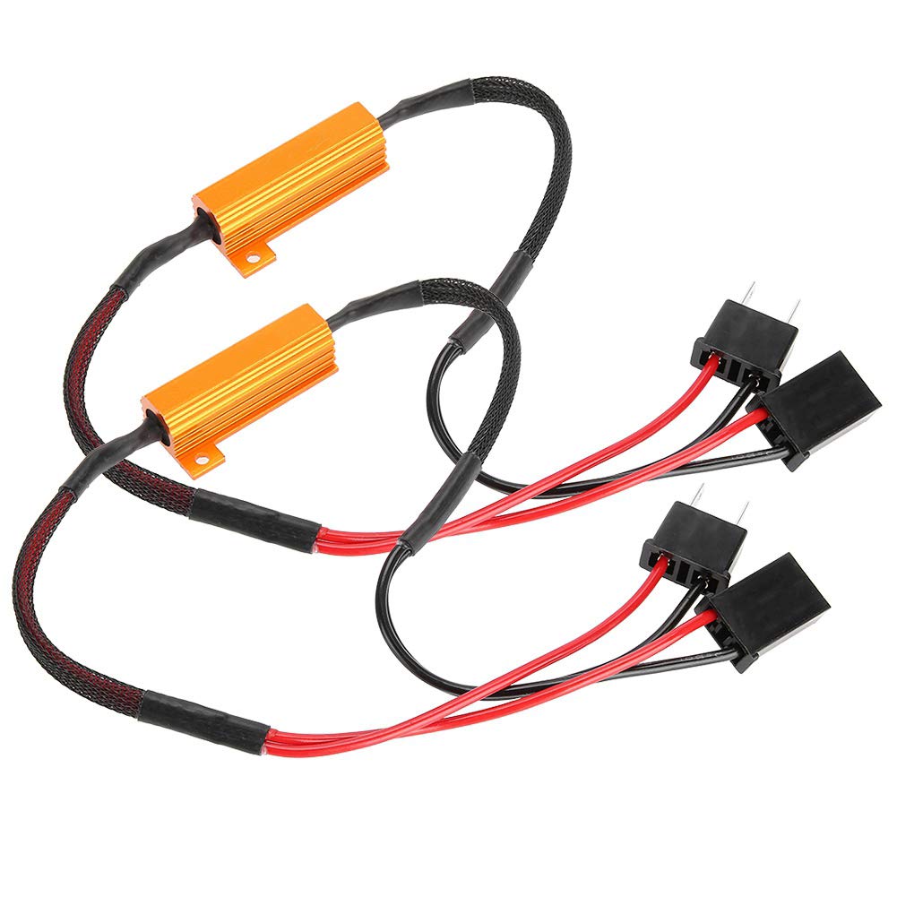 H7 LED Headlight Decoder, 2-Pack Canbus Load Resistor, Anti Hyper Flash No Error Wiring Harness
