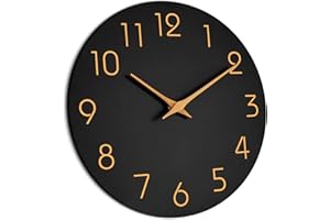 Mosewa Wall Clock 14 Inch Black Battery Operated Silent Non Ticking Simple Minimalist Rose Gold Numbers Decorative for Bedroom Living Room Kitchen Home Office