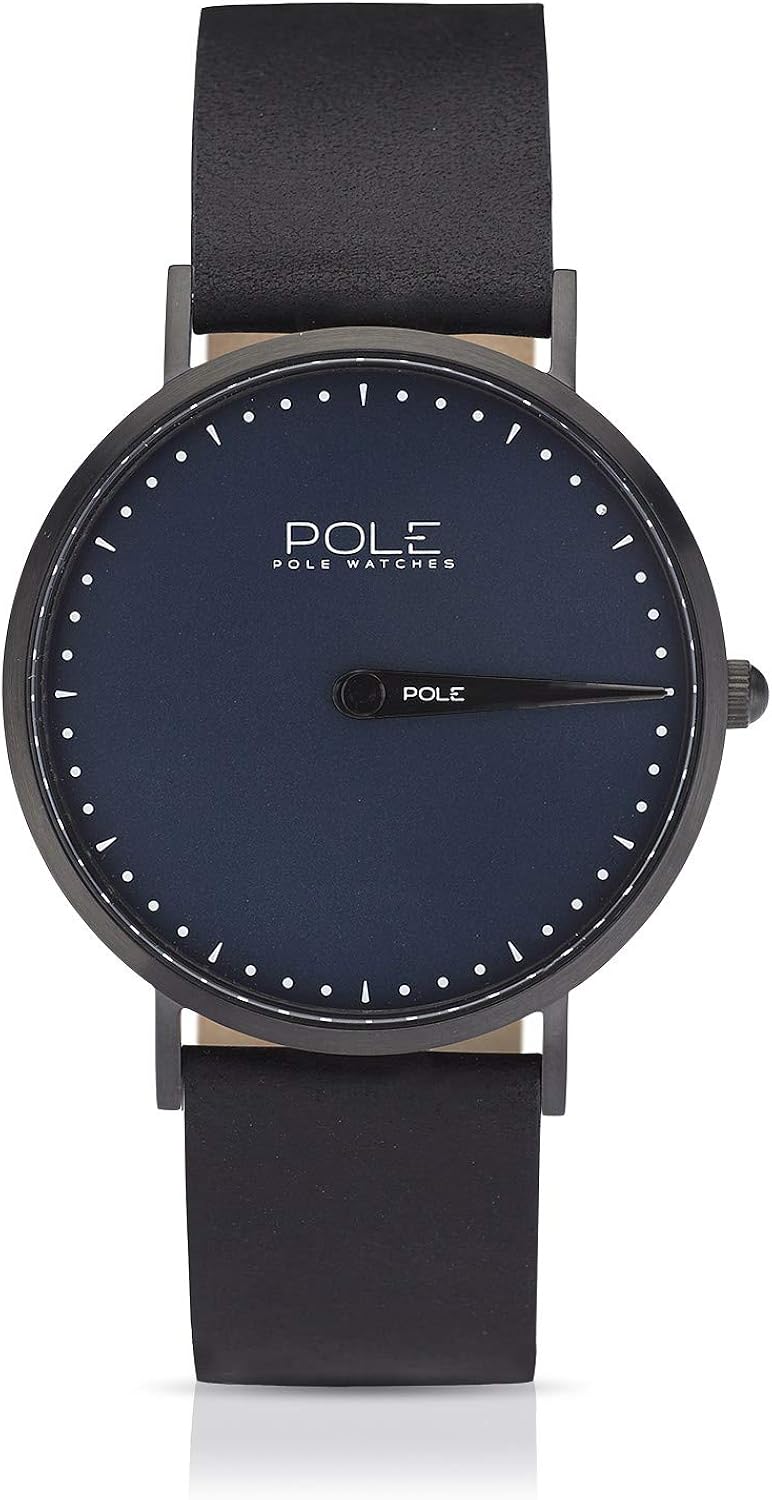 POLE Watches Men's Quartz Analog Wrist Watch Blue and Leather Strap Black Model Classic Indigo C-1002AZ-NE07