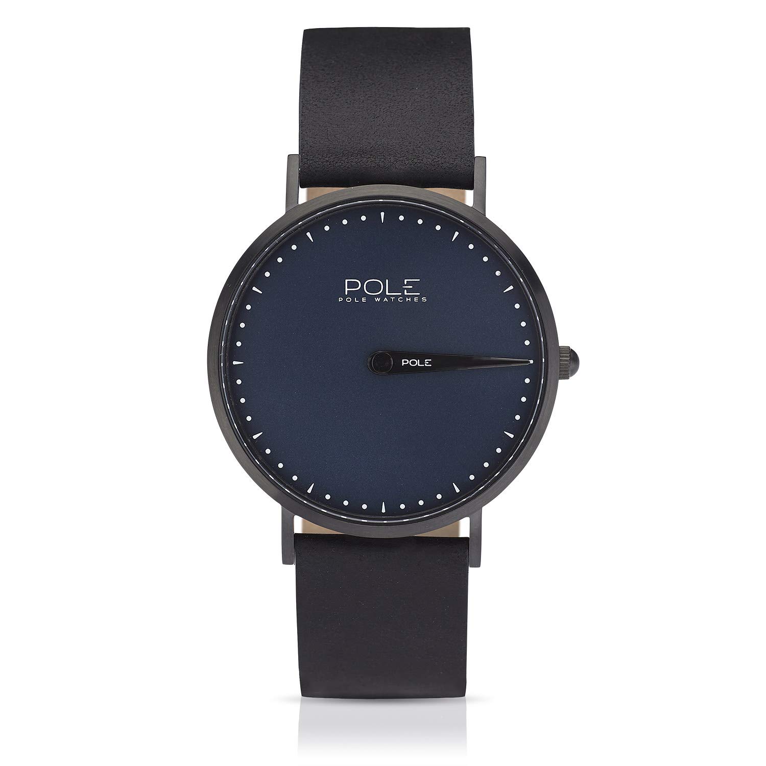 POLE Watches Men's Quartz Analog Wrist Watch Blue and Leather Strap Black Model Classic Indigo C-1002AZ-NE07