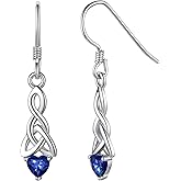 ChicSilver Sparkling Heart Birthstone 925 Sterling Silver Celtic Knot Dangle Hook Earrings (with Gift Box)