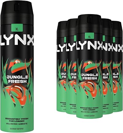 Lynx Jungle Fresh Body Spray Men Deodorant 48H Palm Leaves Amber 200ml Pack of 6