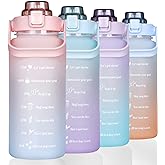 Large Motivational Water Bottle with Straw Time Marker BPA Free for Sport and Fitness (Pink Blue, 64 Oz / Half Gallon)