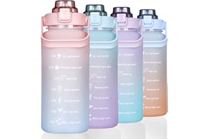 RYI Large Motivational Water Bottle with Straw Time Marker BPA Free for Sport and Fitness (Pink Blue, 64 Oz / Half Gallon)