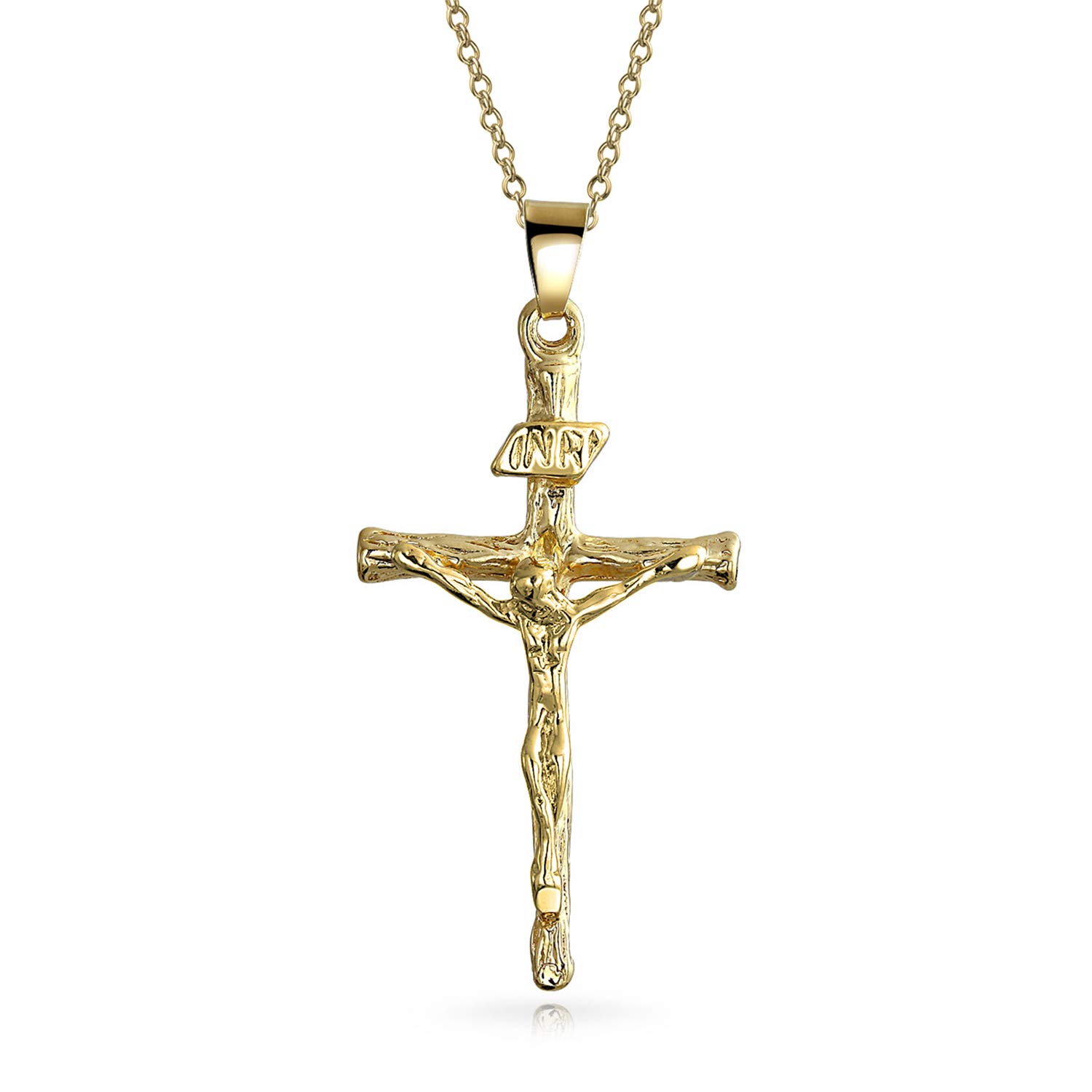 Bling Jewelry Traditional Christian Religious Jesus Inri Crucifix Cross Pendant Necklace For Women Men Gold Plated — image 1
