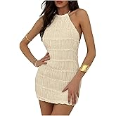 MakeMeChic Women's Halter Mini Dresses Y2k Backless Fall Ruched Cocktail Dress