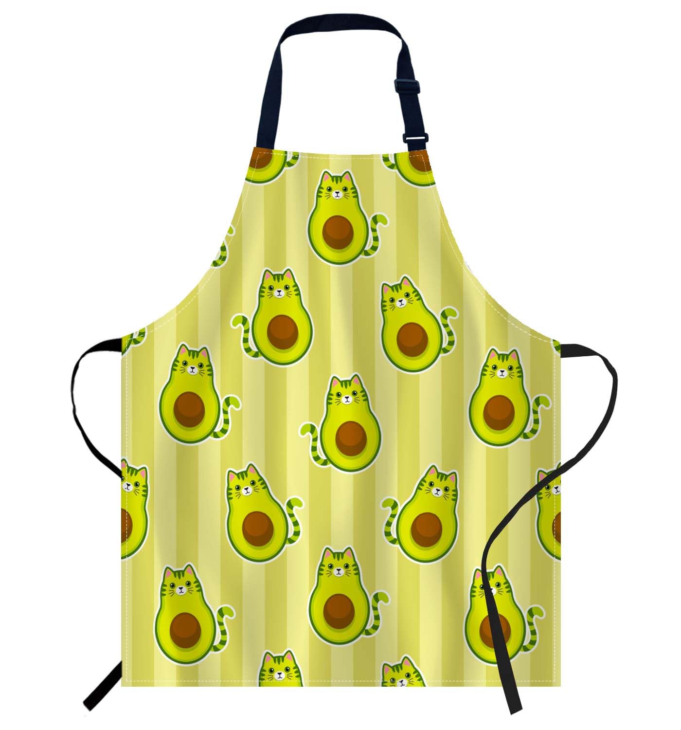 Smooffly Cute Cartoon Avocado with Cat Apron Unisex Adjustable Bib Apron Cooking Kitchen Chef Women Men Aprons for Home Kitchen, Restaurant,Coffee House,Shop,Garden