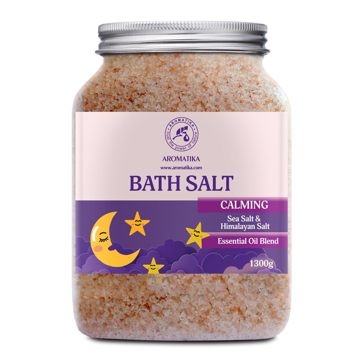AROMATIKA Calming Bath Salts – 1300 g Sea Salt & Himalayan Salt Blend with Sandalwood, Lavender & Bergamot Essential Oils, Aromatherapy Bath Soak for Good Sleep, Relax, Body Care, Beauty & Home Spa