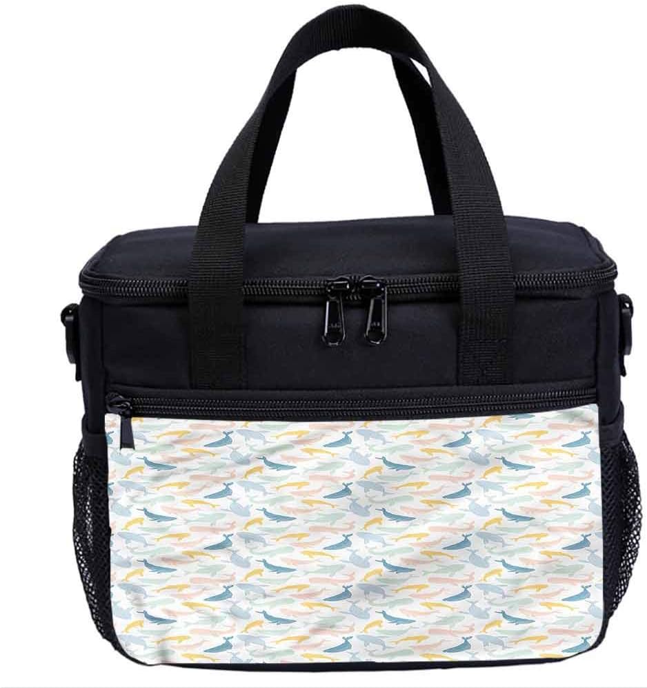 Underwater Insulated Lunch Boxes Bag,Pastel Whale Silhouettes Lunch Bag for Kids