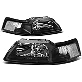 DNA MOTORING HL-OH-FM99-BK-CL1 Black Housing Headlights Replacement Compatible with 99-04 Ford Mustang