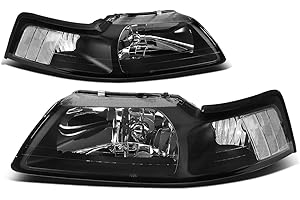 DNA Motoring HL-OH-FM99-BK-CL1 Black Housing Headlights Replacement Compatible with 99-04 Mustang