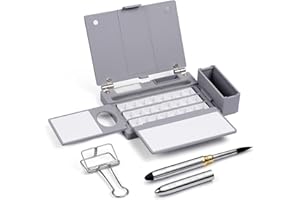 Fuumuui Portable 24-Grid Watercolor Palette Set for Right Hand Artist, Foldable Travel Watercolor Paint Box with Storage Bag,