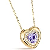 Kstyle Valentine's Day Gifts for Women - 14K Gold Filled 925 Sterling Silver Heart Birthstone Pendant Necklaces, Anniversary Birthday Jewelry Gifts for Wife Daughter Mom Grandma, Non Tarnish 16"+2"