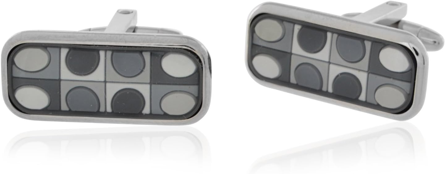Imooi Black and White Mid Century Modern Circles Oval Cufflinks