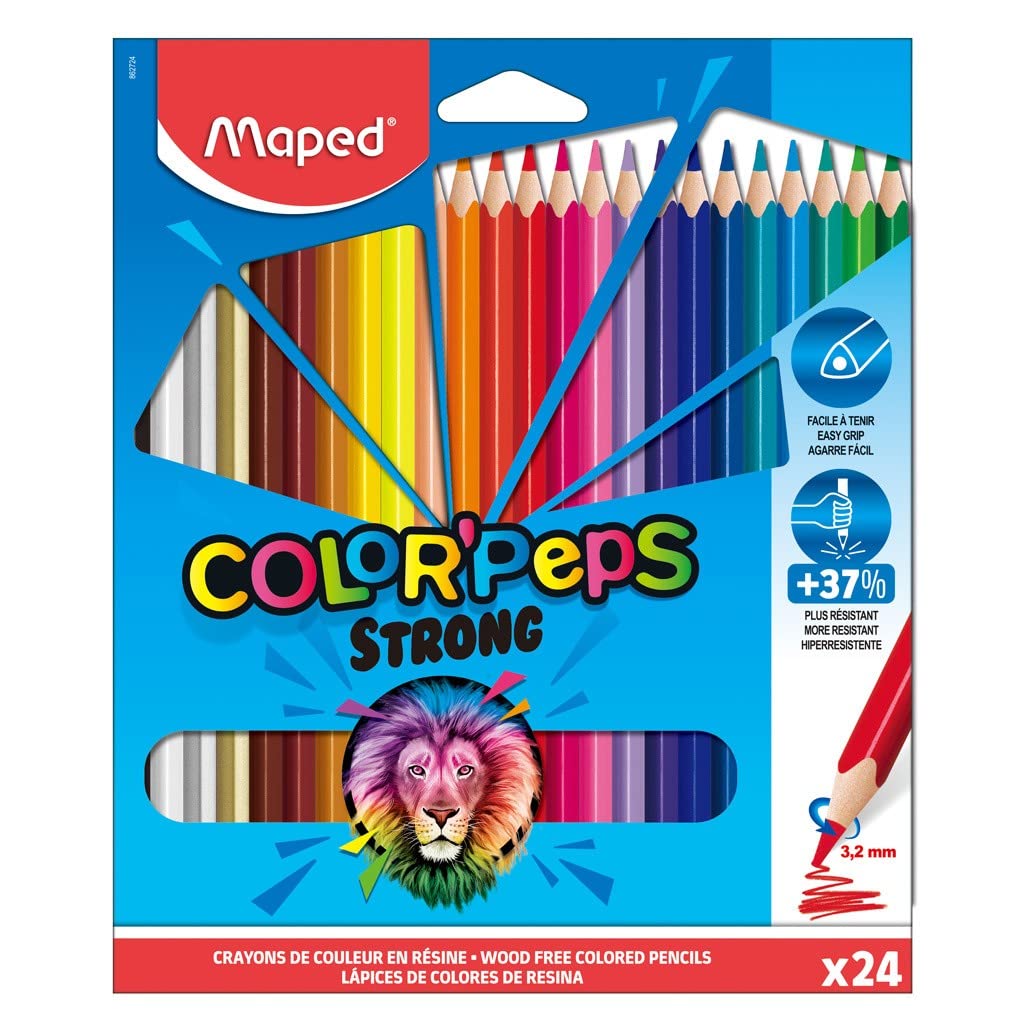 Maped Strong Color'Peps Coloring Pencils - 24 Ultra-Resistant, Ergonomic Colored Pencils - Pack of 24