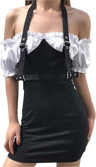 Amazon Lady Oliver ワンピース レディース ジャンパースカート ブラック ゴスロリロック ブラウス 白 V系 Sサイズ ワンピース チュニック 通販