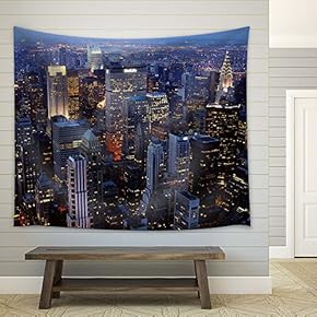 New York City at Night - Fabric Tapestry, Home Decor - 51x60 inches