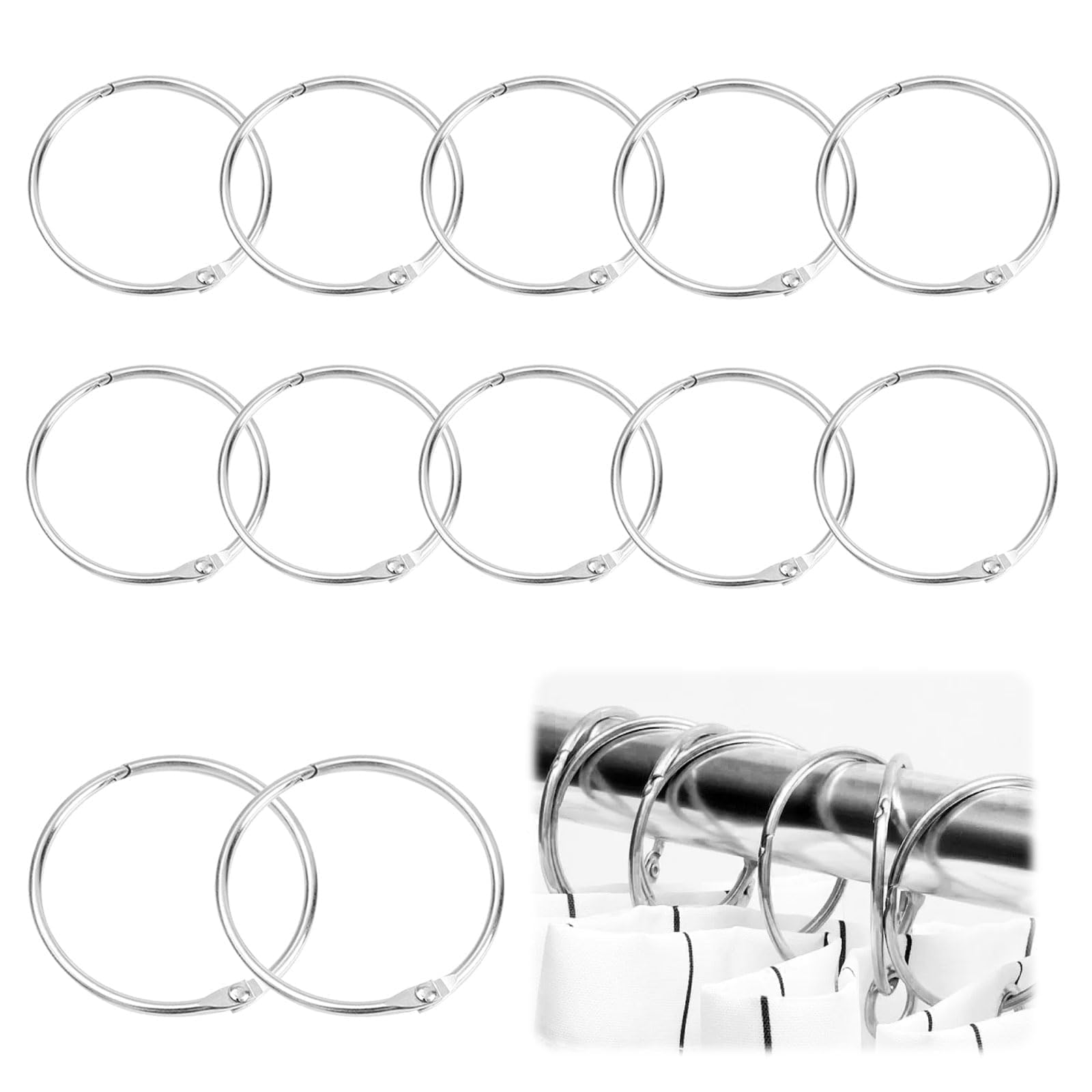 12 Pcs Metal Shower Curtain Rings, Rustproof Hooks for Bathroom, Easy Glide for Shower Rail, Changing Room, Windows, Hotel