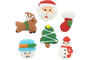 Christmas Cupcake Toppers, Holiday Cake Toppers, Royal Icing Decorations, Cupcake Decorations, Cake Toppers, Holiday, Edible, Cookies and Chocolates, by Global Sugar Art (Santa Reindeer, 72 Count)