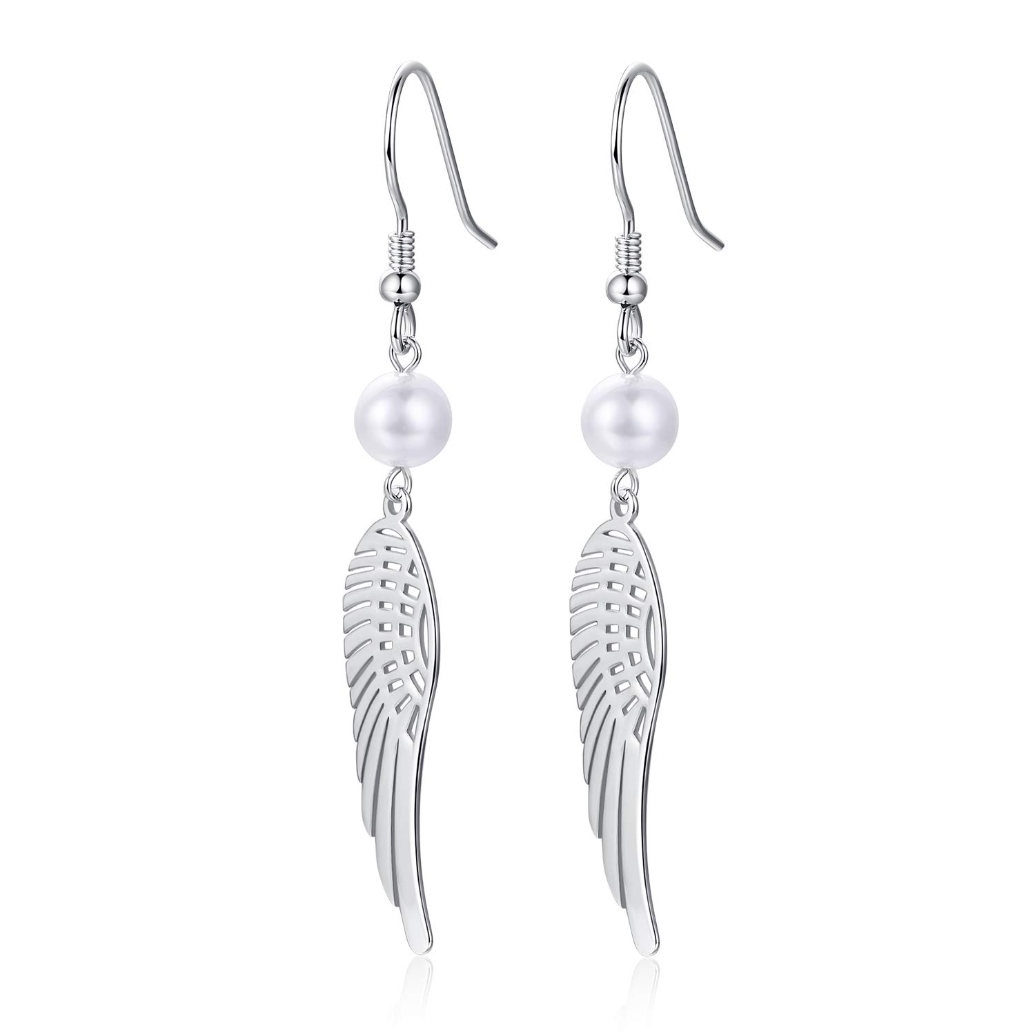925 Sterling Silver Dangle Earrings Angle Wing Venetian Pearl Drop Earrings for Women Girls Fish Hook Earring