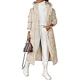 Grlasen Women Long Quilted Coat Winter Hooded Long Sleeve Button Down Puffer Padded Jacket
