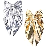 Metallic Big Bow Christmas Birthday Party Accessories Large Hair Bows Clips for Women Girls Silver Gold Long Tail Big Bowknot Clip Hair Barrettes Decorations for Parties Performance 2 PCS