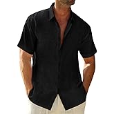 Runcati Mens Button Down Linen Shirts Short Sleeve Casual Collared Summer Beach Untucked Tops