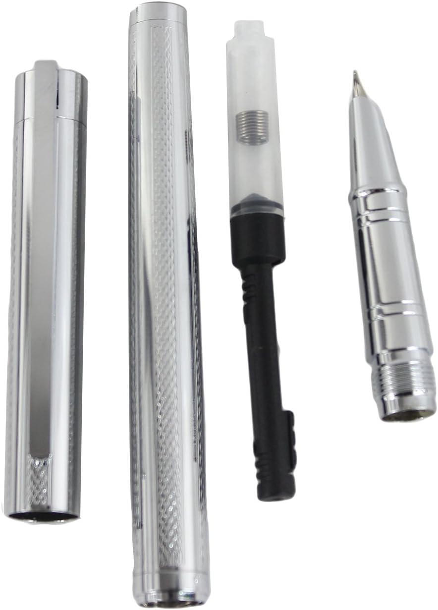 Sipliv 126 Slim Fountain Pen with Gift Box, Silver Clip, Fine Nib, Stainless Steel Embossing, Silver Embossing - Image 5