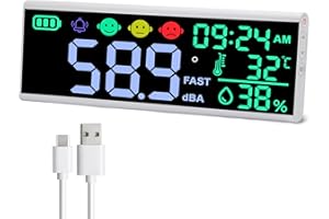JuviPerpric 13 Inch Decibel Meter - Wall Hanging Sound Level Meter with Large LED Display, Noise, Temperature, Humidity, Time