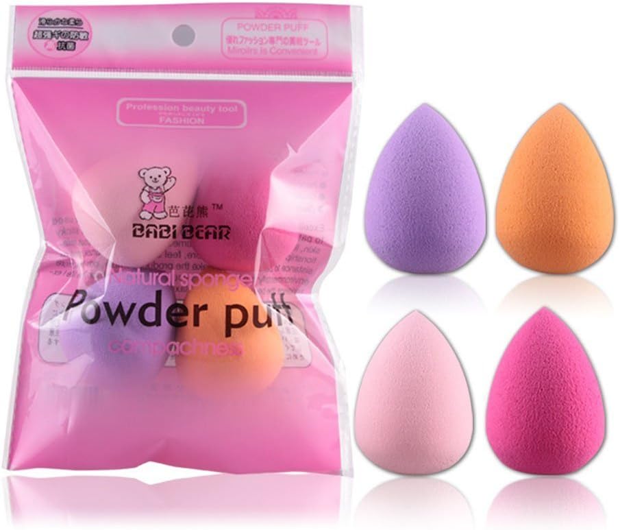 Maange Pro Makeup Sponges, Puffs, Wedges 4Pcs Sponge Set, Latex Free Blender Beauty Sponge with Multi Color, Flawless Coverage Sponges for Liquid Foundation, Creams, and Powders
