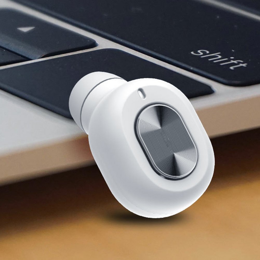 Feiuruhf Wireless Earbud Mini Invisible Bluetooth Earphone with Magnetic USB Charger Earpiece Car Headset with Mic,for Smart Phones and Other Devices(One Pcs) (White)